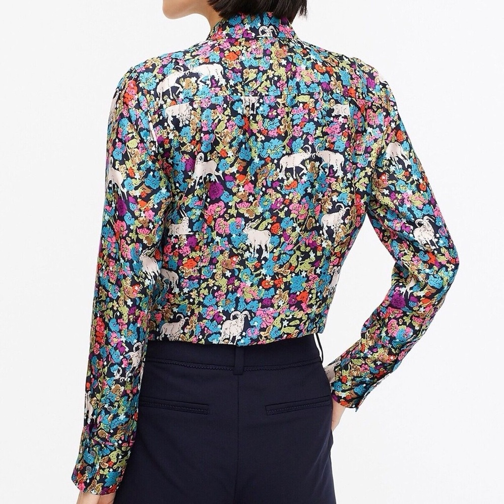J. Crew Collection Grazing Goats 100% Silk Floral Button-Up Shirt Sz 6 Midsommar - Picture 3 of 10